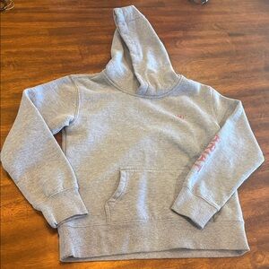 Blue Heather Pullover Hoodie with Subtle Pink Logo